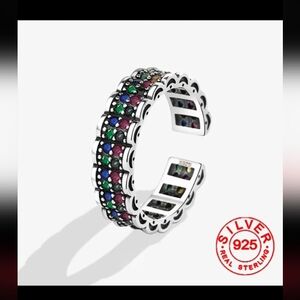925 Colorful Cubic Zirconia Adjustable Ring